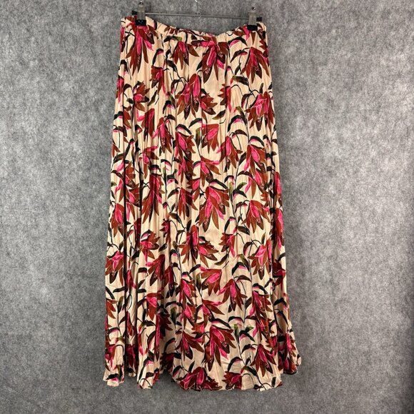 Esqualo Pleated Midi Skirt Floral Print Cream Pink Red Size 8 EU 38 Boho Chic - Picture 5 of 11